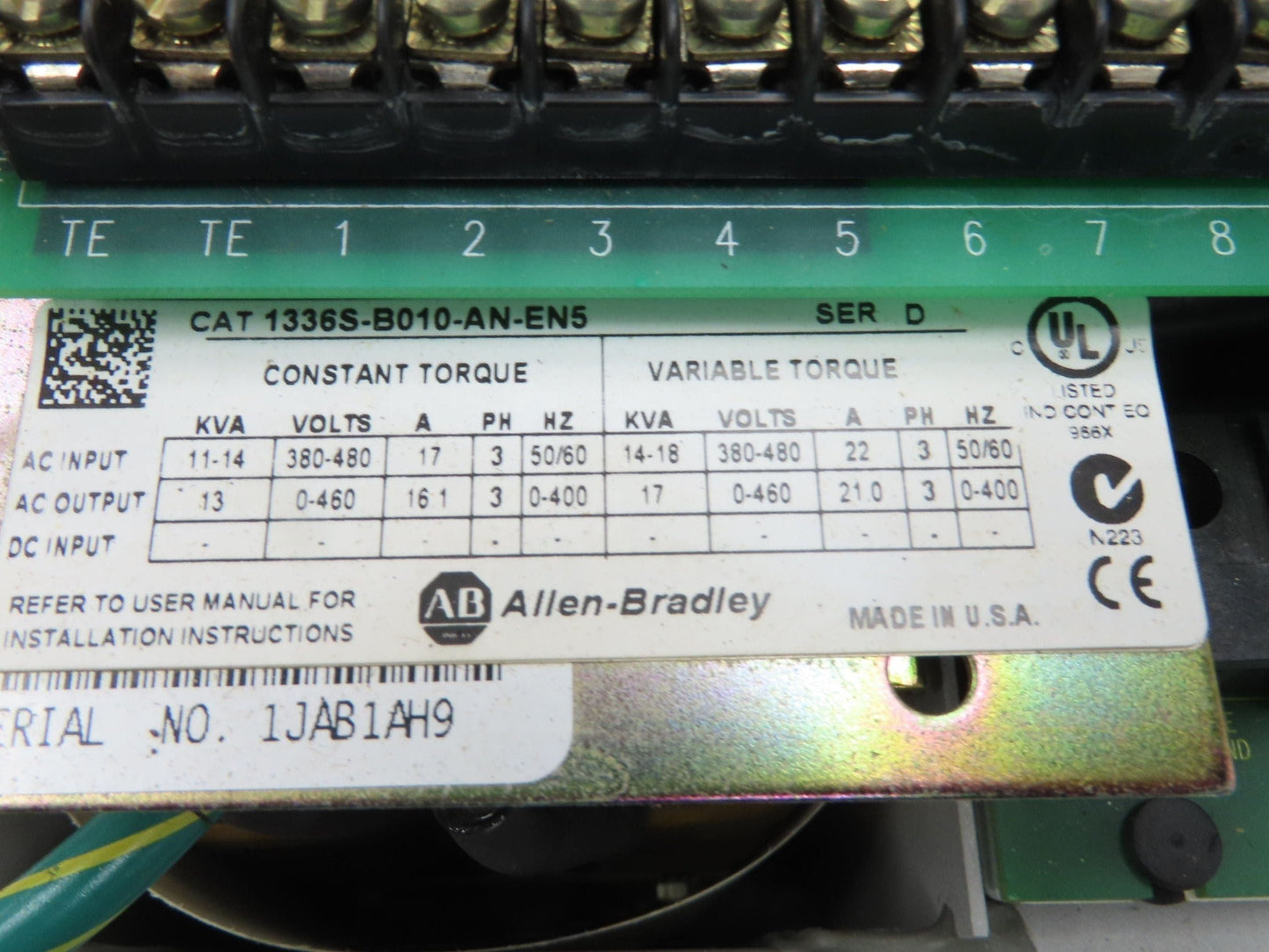 Allen Bradley 1336S-B010-AN-EN5 AC Variable Speed Drive Ser D VFD 480V 3Ph 10HP