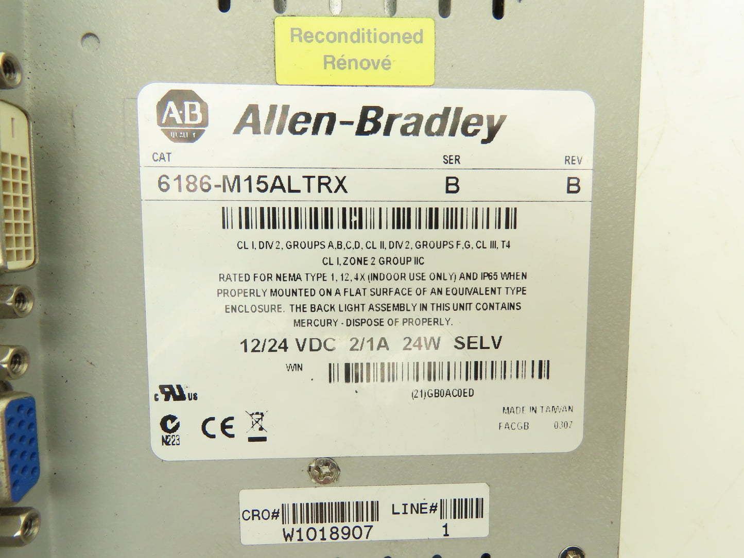 Allen Bradley 6186-M15ALTRX Versa View 1500M PLC HMI Touch Screen Display Ser B