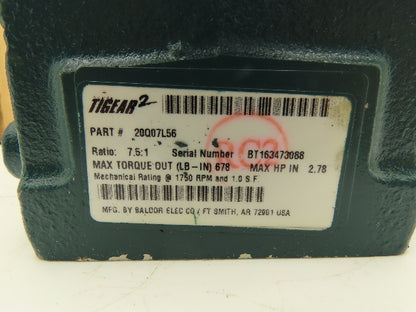 Dodge Tigear 2 20Q07L56 Worm Gearbox 7.5:1 Reducer 233rpm 2.78Hp 56C LH Output
