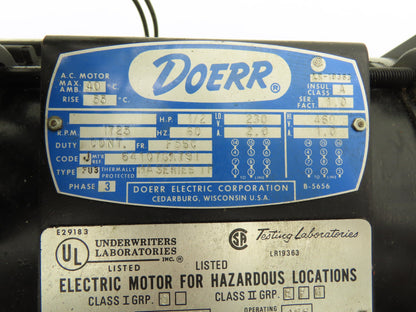 Doerr LR-19363 PFU3 AC Motor Hazardous Locations 1/2Hp 1725rpm 230/460v 3Ph