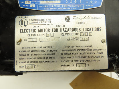 Doerr LR-19363 PFU3 AC Motor Hazardous Locations 1/2Hp 1725rpm 230/460v 3Ph