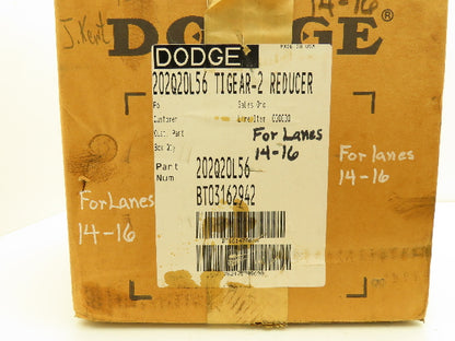 Dodge Tigear-2 202Q20L56 Worm Gearbox 20:1 Reducer 88rpm 1.37Hp 56C LH Output
