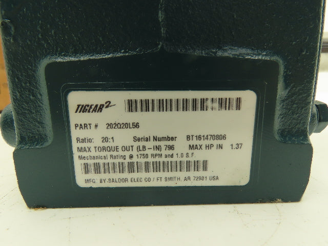 Dodge Tigear-2 202Q20L56 Worm Gearbox 20:1 Reducer 88rpm 1.37Hp 56C LH Output