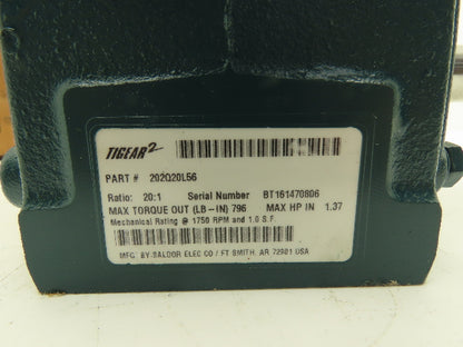 Dodge Tigear-2 202Q20L56 Worm Gearbox 20:1 Reducer 88rpm 1.37Hp 56C LH Output