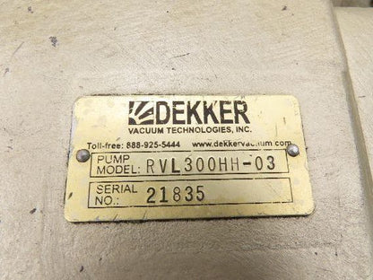 Dekker RVL300-HH-03 DuraVane Lubricated Rotary Vane Vacuum Pump 15Hp 300ACFM