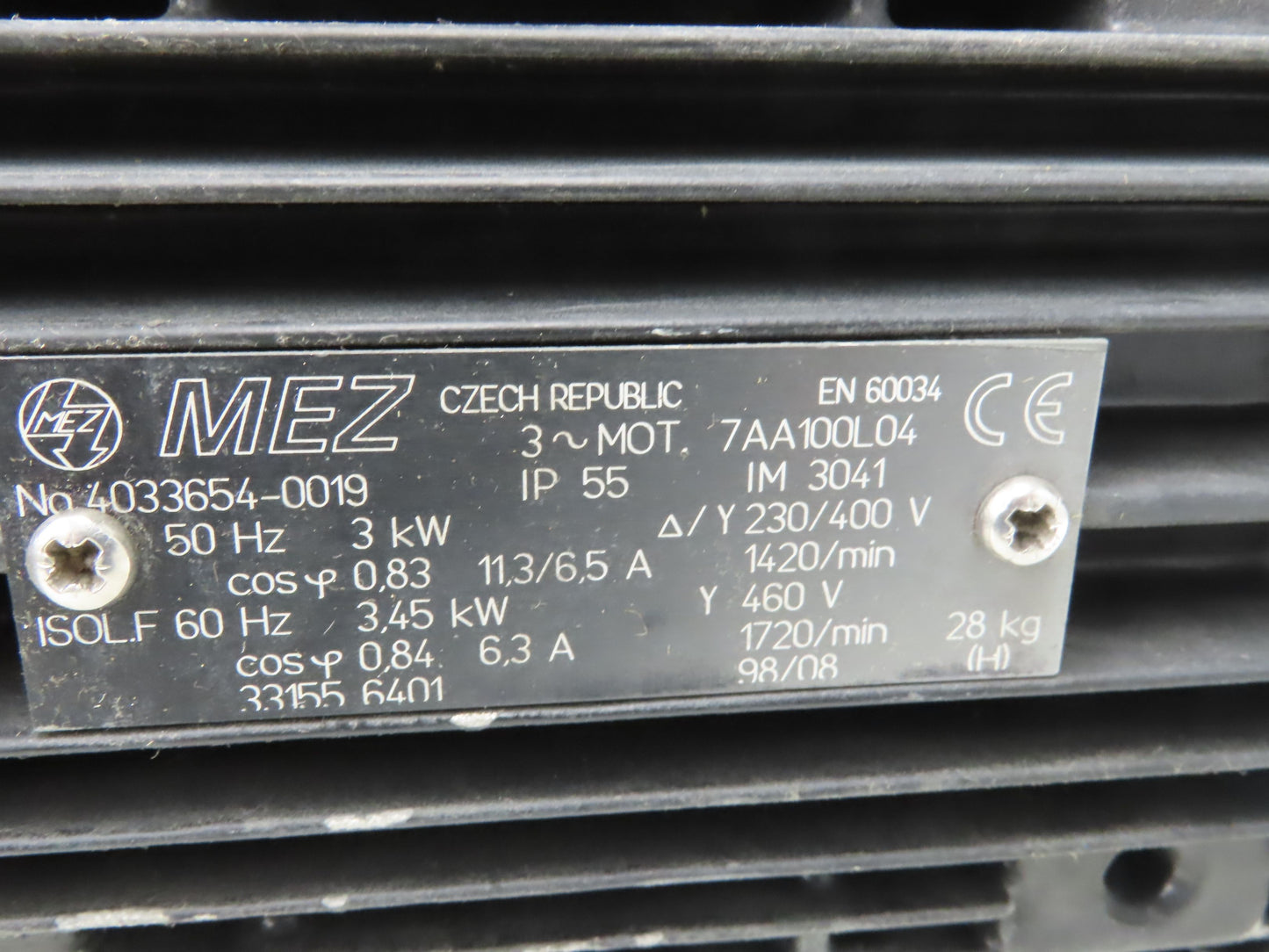 MEZ 7AA100L04 Hydraulic Pump Motor 3.4kw 1720rpm 230/460V 3PH IEC 100L Metric