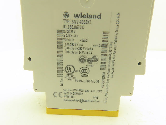 Wieland R1.188.0610.0 SNV 4063KL Safety Relay 24vDC Control Lot of 2