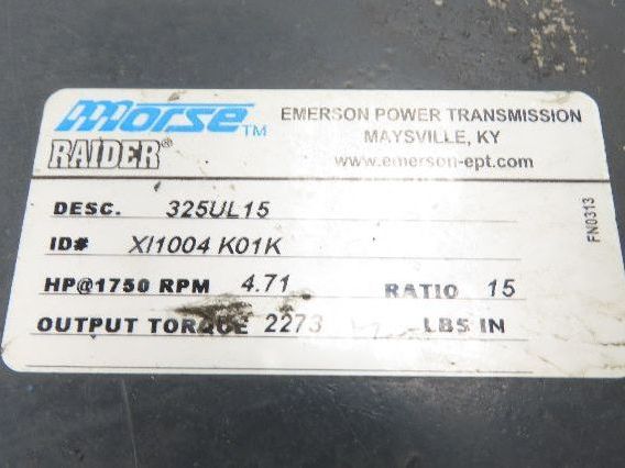Morse Raider 325UL15 Worm Gearbox 15:1 Reducer 4.7hp 117rpm LH Output