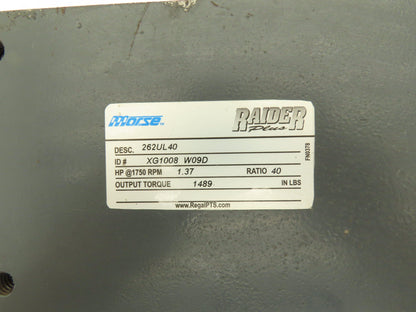Morse Raider 262UL40 Worm Gearbox 40:1 Reducer 1.4hp 44rpm LH Output