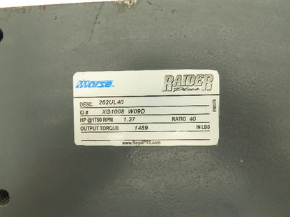 Morse Raider 262UL40 Worm Gearbox 40:1 Reducer 1.4hp 44rpm LH Output