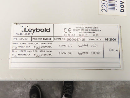 Leybold SP250 ScrewLine Dry Vacuum Pump 330m3/h 11.5kw 210/460V 3Ph Screw Type