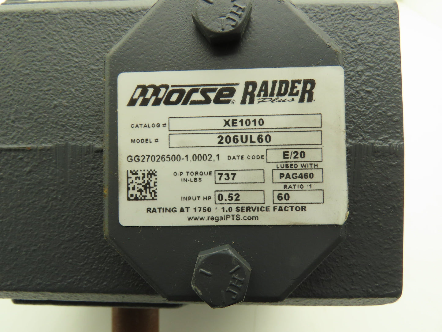 Morse Raider 206UL60 Worm Gearbox 60:1 Reducer .5hp 29rpm LH Output