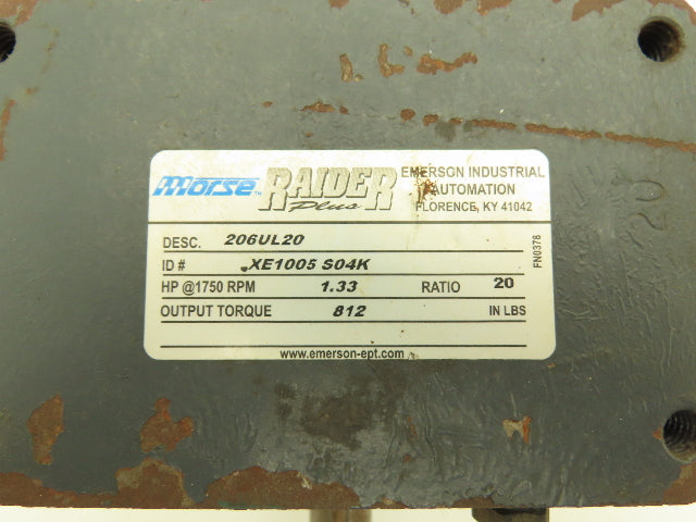 Morse Raider 206UL20 Gearbox 20:1 Reducer 1.3hp 88rpm LH Output Ext-Shaft