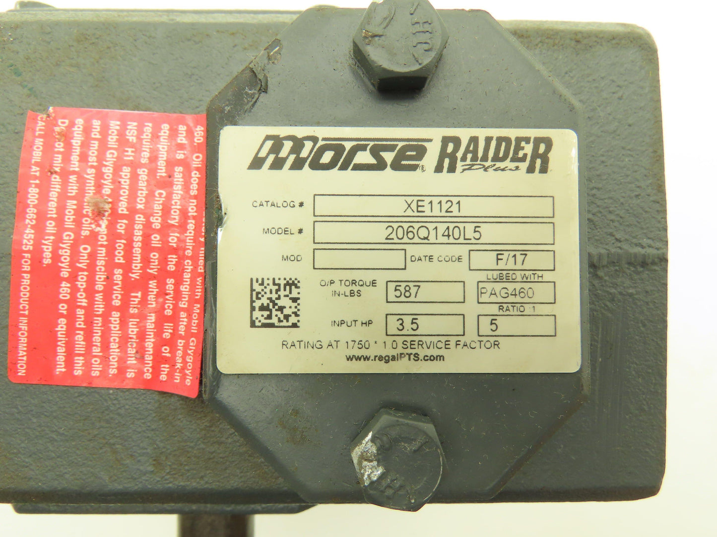 Morse Raider 206Q140L5 Worm Gearbox 5:1 Reducer 3.5hp 350rpm 140TC LH Output