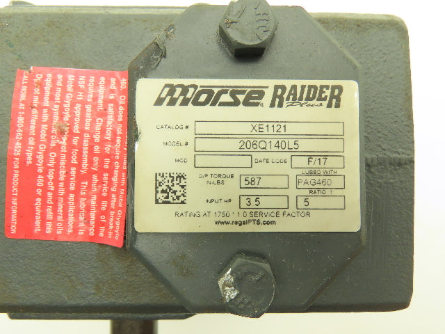 Morse Raider 206Q140L5 Worm Gearbox 5:1 Reducer 3.5hp 350rpm 140TC LH Output