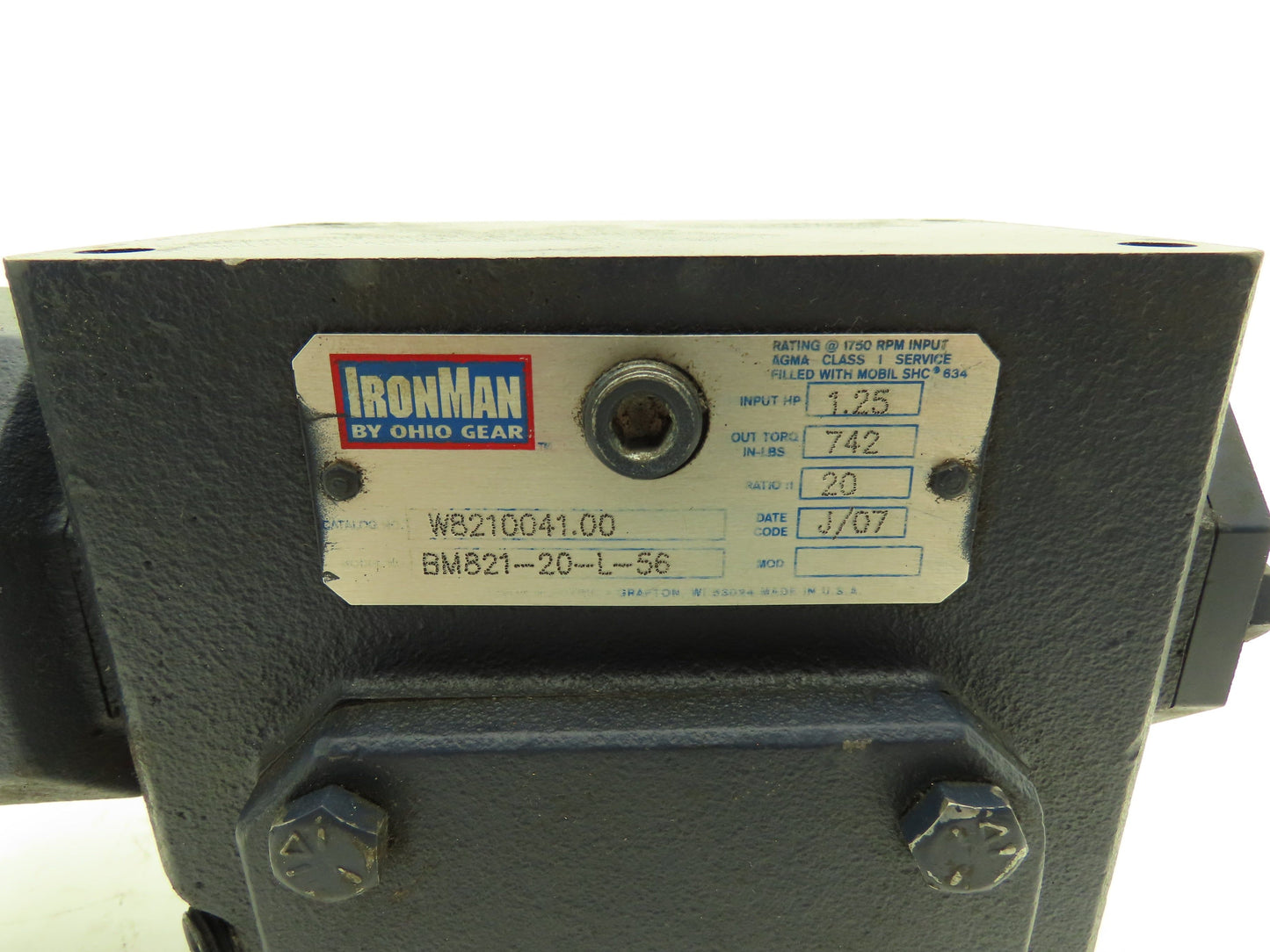 Ohio Gear IronMan BM821-20-L-56 Worm Gearbox 20:1 Reducer 1.25hp 88rpm 56C LH