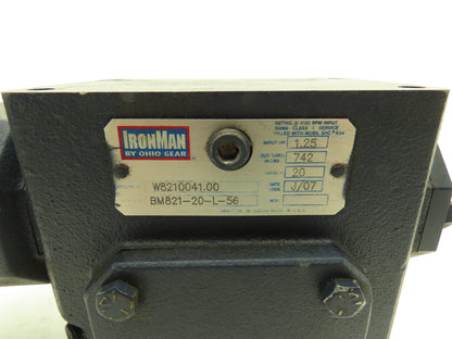 Ohio Gear IronMan BM821-20-L-56 Worm Gearbox 20:1 Reducer 1.25hp 88rpm 56C LH