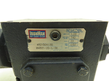 Ohio Gear IronMan BM821-20-L-56 Worm Gearbox 20:1 Reducer 1.25hp 88rpm 56C LH