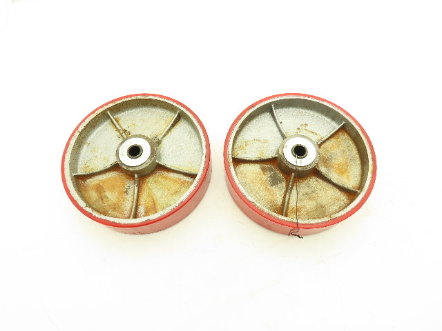 Caster Wheel 10" x 2.5" Red Poly Metal Wheel 3/4" Bore Lot of 2