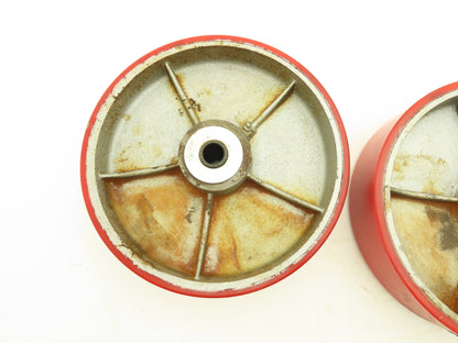 Caster Wheel 10" x 2.5" Red Poly Metal Wheel 3/4" Bore Lot of 2