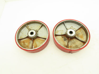 Caster Wheel 10" x 2.5" Red Poly Metal Wheel 3/4" Bore Lot of 2