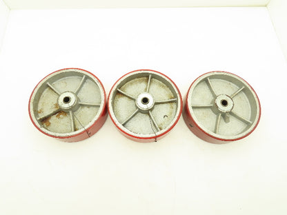 Caster Wheel 10" x 3" Red Poly Metal 3/4" Bore Lot of 3