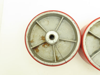 Caster Wheel 10" x 3" Red Poly Metal 3/4" Bore Lot of 3