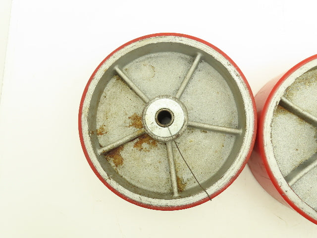 Caster Wheel 10" x 3" Red Poly Metal 3/4" Bore Lot of 3