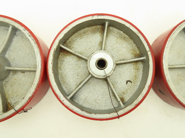Caster Wheel 10" x 3" Red Poly Metal 3/4" Bore Lot of 3