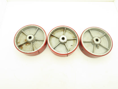 Caster Wheel 10" x 3" Red Poly Metal 3/4" Bore Lot of 3