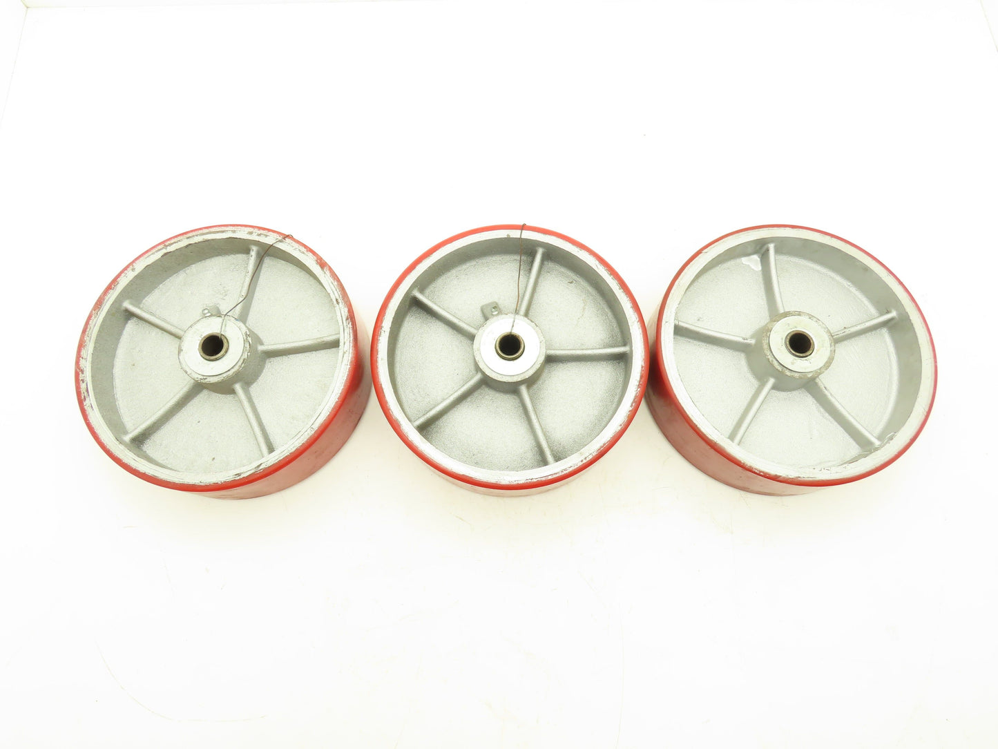 Caster Wheel 10" x 3" Red Poly Metal 3/4" Bore Lot of 3