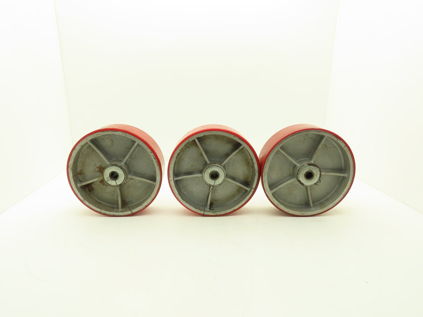 Caster Wheel 10" x 3" Red Poly Metal 3/4" Bore Lot of 3