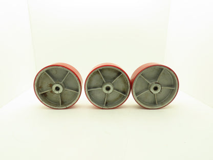 Caster Wheel 10" x 3" Red Poly Metal 3/4" Bore Lot of 3