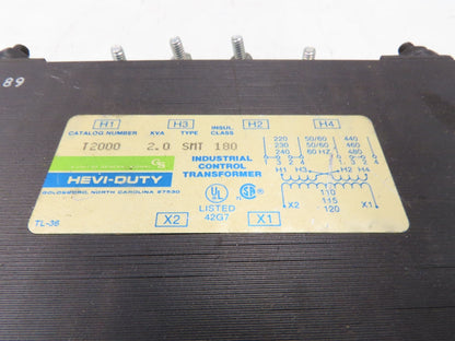 Hevi-Duty T2000 Transformer 1Ph 2kVA 240/480 Pri 120 Sec Class 180