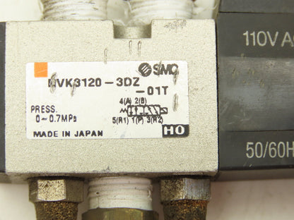 SMC NVK3120-3D-01T 4-Way Single Solenoid Piloted Valve 24V 1/4" NPTF 	Lot of 11