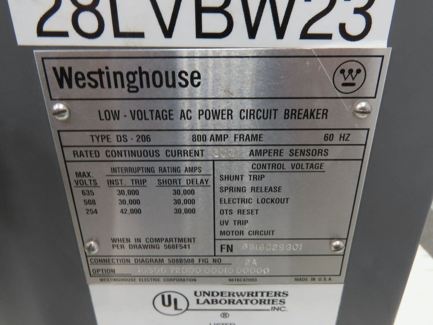 Westinghouse DS 206 Air AC Circuit Breaker 600VAC 600A 3 Pole Amptector I-A