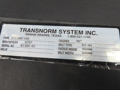 Transnorm TS1500/100 24" x 90° Curve Conveyor Belt 600mm W x 900mm IR Smooth Top