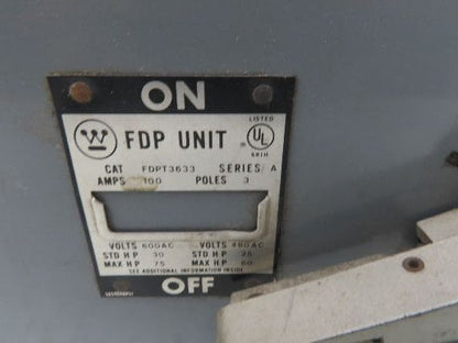 Westinghouse FDPT3633 Safety Switch Twin Fusible 600VAC 3 Pole 100 Amp Series A