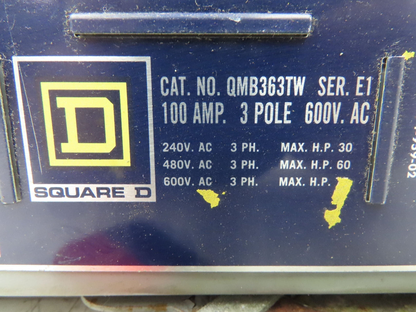 Square D QMB363TW Panelboard Twin Branch Switch 100A 600V 3P 3Ph Fusible E01