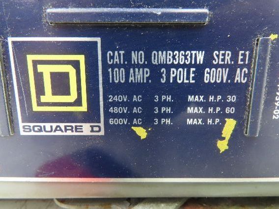 Square D QMB363TW Panelboard Twin Branch Switch 100A 600V 3P 3Ph Fusible E01