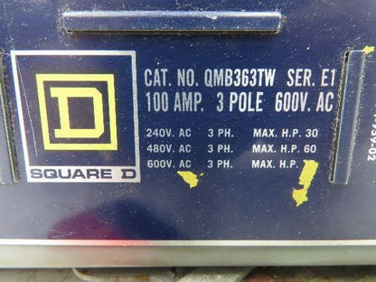 Square D QMB363TW Panelboard Twin Branch Switch 100A 600V 3P 3Ph Fusible E01