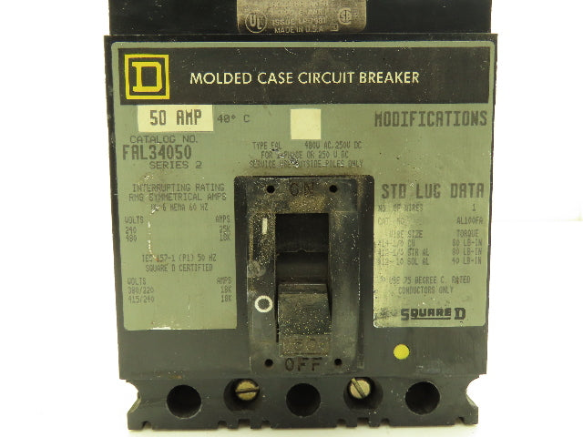 Square D FAL34050 Circuit Breaker 480V 50Amp Molded Case
