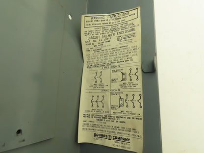 Square D FA-100-S Circuit Breaker Enclosure 600V 100Amp Series E1