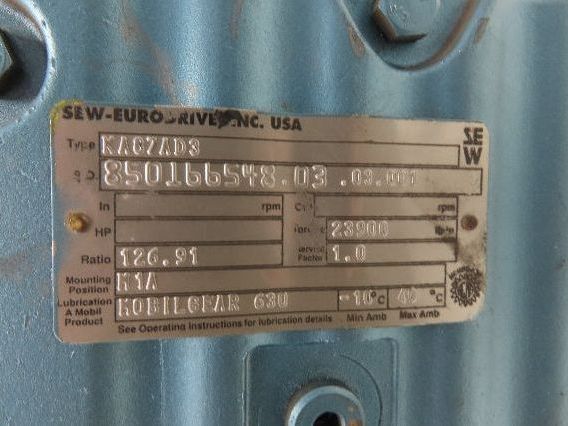 Sew Eurodrive KA87AD3 Helical Gear Drive 126.91 Reducer 14rpm 60mm Hollow Shaft