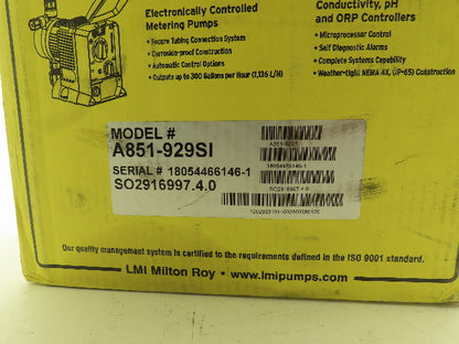 LMI Milton Roy Roytronic A851-929SI Chemical Metering Pump 1.00 GPH 110 PSI 120V