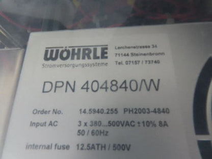 Wohrle DPN 4048100/19-A Power Supply 48VDC 100A 4800W Input 480VAC PH2003-4840