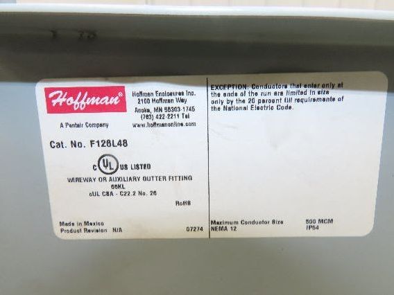 Hoffman F126L48 Lay-In Wireway 12"x6"x48" Nema 12