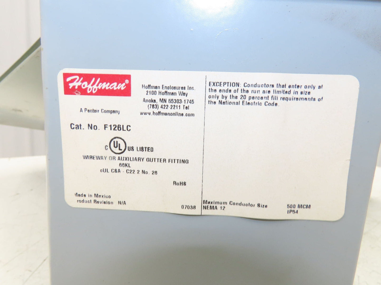 Hoffman F126LC Lay-In Wireway 12"x6" Cross Fitting Nema 12