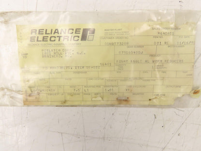 Reliance Master XL 180WM40A Speed Reducer 7.5:1 Gearbox 233rpm 18Hp 180TC RH