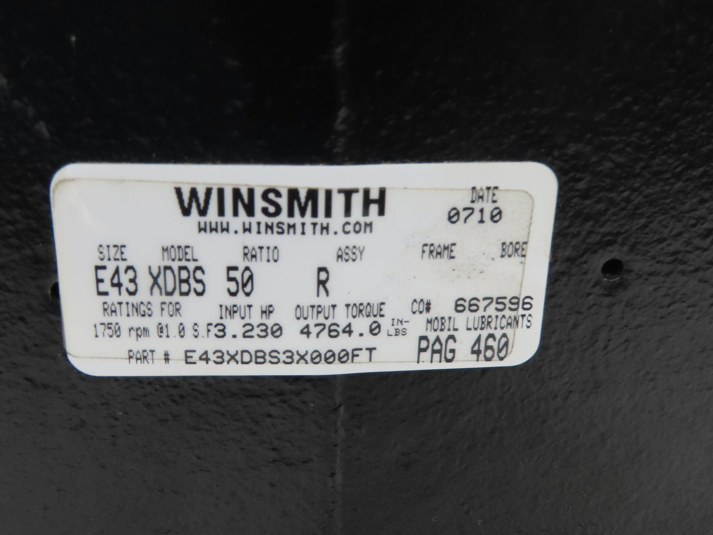 Winsmith E43 XDBS SE Encore Worm Gearbox 50:1 Reducer 35rpm 3.2Hp RH Output